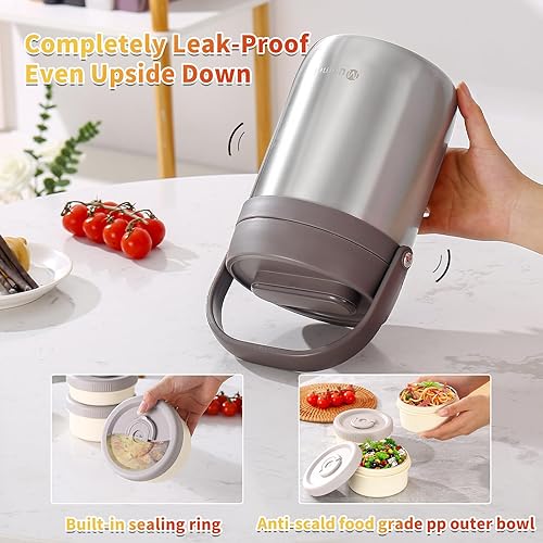 Miniatura 9 de Lonchera para adultos al vacío para sopa termo para comida caliente con insertos apilable, contenedor de almacenamiento de caja Bento, boca ancha,