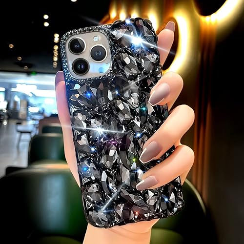Miniatura 7 de Cavdycidy Funda compatible con iPhone 15 Pro para mujer, funda de lujo muy brillante con diamantes de imitación de cristal brillante 3D con