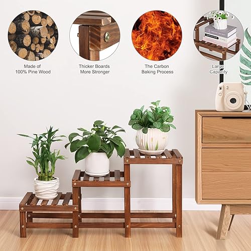 Miniatura 3 de Jotboom Soporte para plantas de 3 niveles de madera para plantas de interior, estante de múltiples flores, estantes de flores altos y bajos, soporte