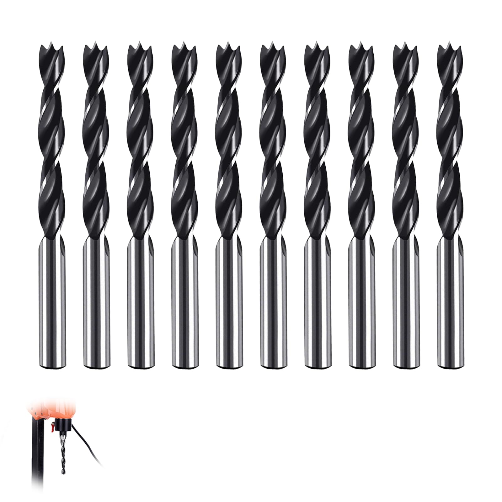 10 Piezas Brocas Madera 3mm, Profesional Broca Espiral Metal Broca Brad Point de Alta Precisión Juego de Brocas de Madera Para Suave Dura Chapada Laminada Acrílico
