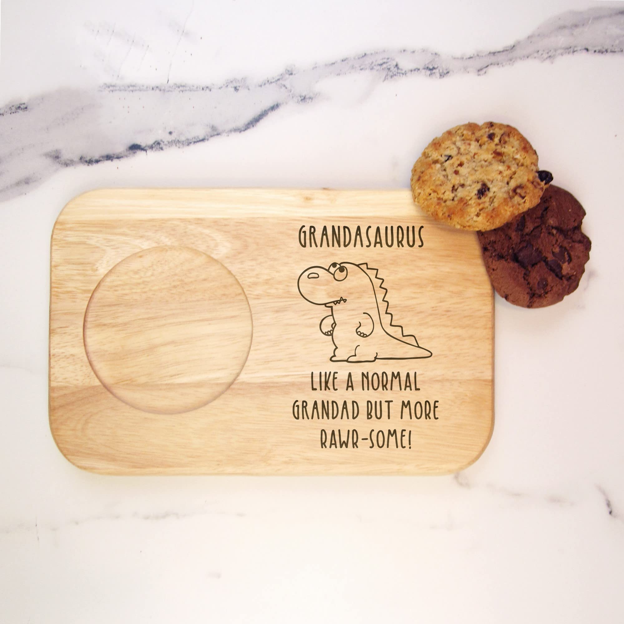 eBuyGB Grandasaurus Tea & Biscuits Board, Wood Dinosaur Coffee Treat Board, Father's Day Gift, Grandad Birthday Gift, Present for Grandfather