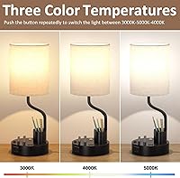 Vista 3 de Bedside Table Lamps for Bedroom Set of 2 - Nightstand Light with AC Outlet and USB A & C for Charging, 3 Color Temperatures, Study Desk Lamp with