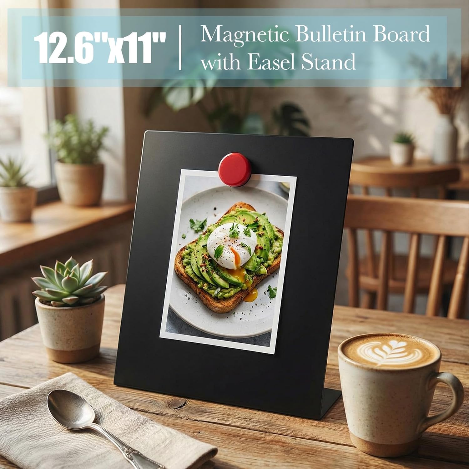 Fainne 2 Pcs Magnetic Bulletin Board with Easel Stand Mini Magnet Metal Tabletop Memo Display Board for Back to School Menu Table Office Supplies (Black,12.6 x 11 Inches)