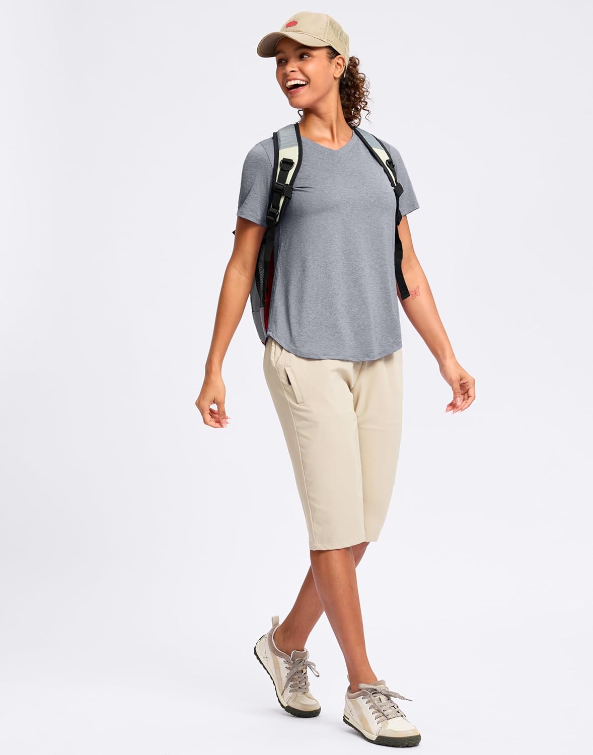 Womens Workout Tops V-Neck Short Sleeve UPF 50+ Sun Shirt Moisture Wicking Quick Dry Top for Gym, Running, Athletic - Image 7