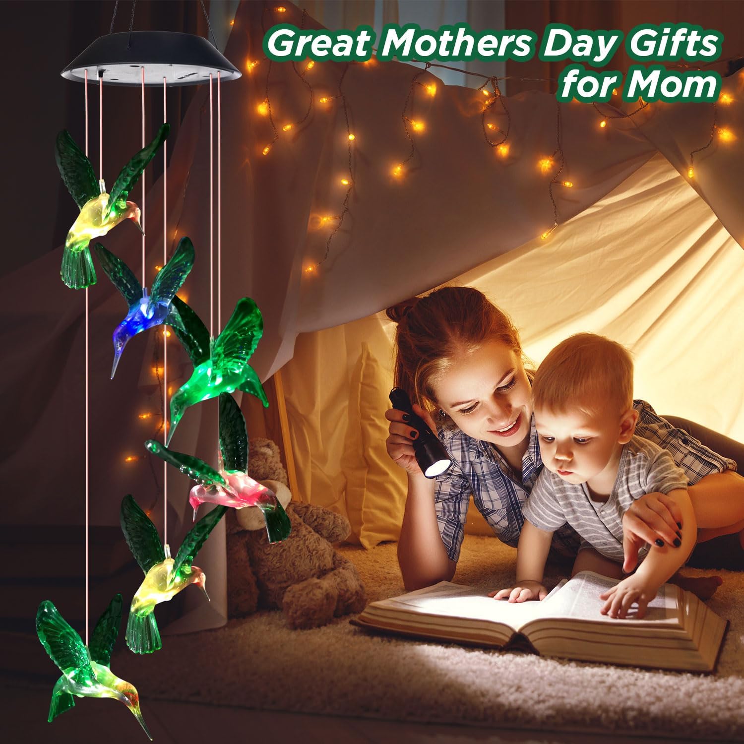 Gifts for Women Hummingbird Solar Wind Chimes Light (7 Colors Changing) Hummingbird Gifts for Mom/Grandma/Wife/Parents/Friends Unique Birthday Gift Gardening Gift Outdoor Garden Decor