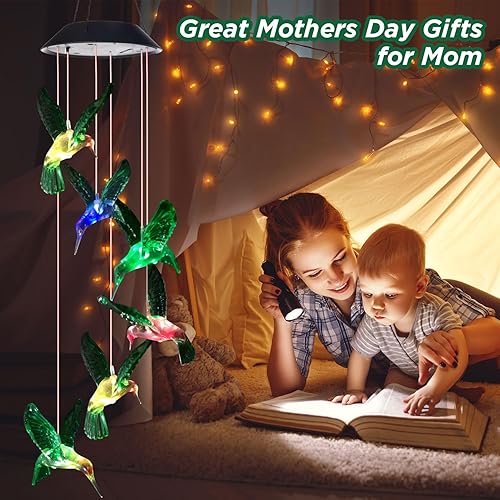 Miniatura 4 de Regalos para mujeres, campanillas de viento solares de colibrí (7 colores cambiantes), regalos de colibrí para mamá/abuela/esposa/padres/amigos,