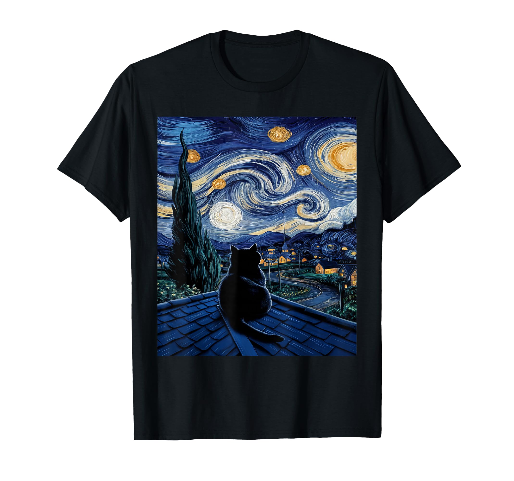 Cat Starry Night Van Gogh Cat for Cat Lover Cat Mom Cat Dad T-Shirt