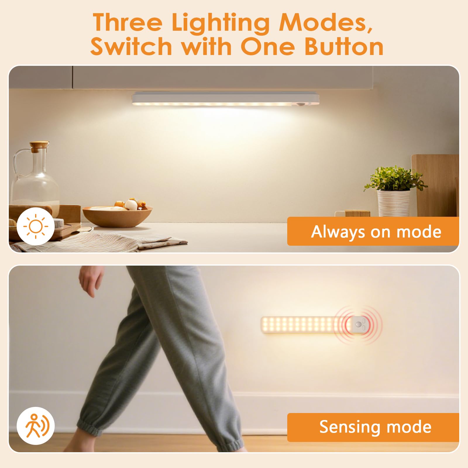 Luce Armadio LED con Sensore Movimento, 3 Modalità Dimmerabile Luci Armadio, 2000 mAh Luce LED Ricaricabile Senza Fili, Magnetica Sottopensile Cucina Led Lampada per Armadio Scale Camera Corridoio