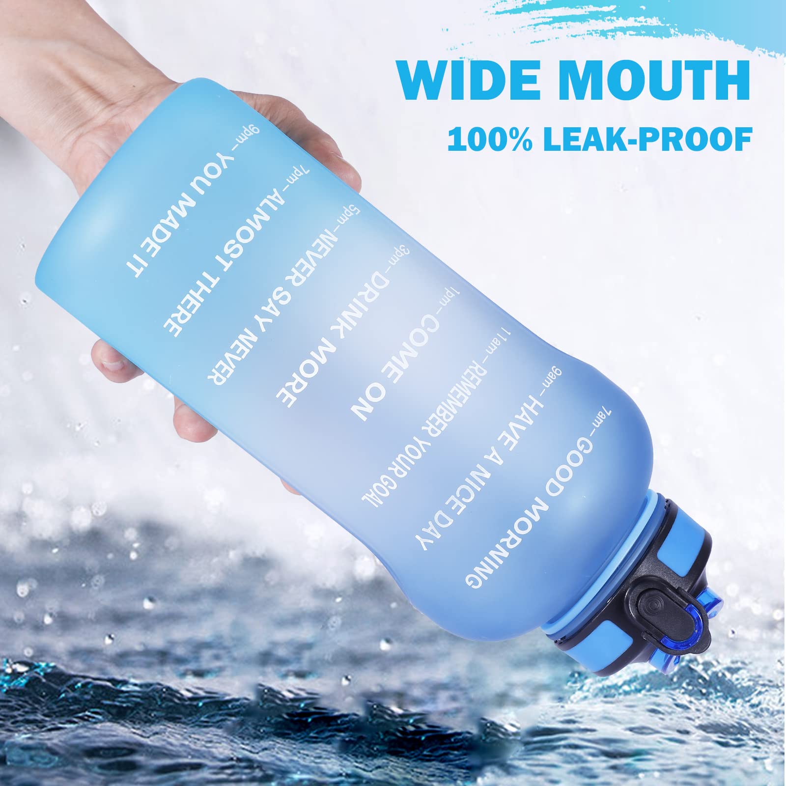 ETDW Motivazionale Borraccia 2 Litro con Marcatori di Tempo [Senza BPA Tritan], Bottiglia Acqua Sportiva con Cannuccia, Borraccia Sportiva a Prova di Perdita per Palestra, Campeggio, Yoga BLU BLU