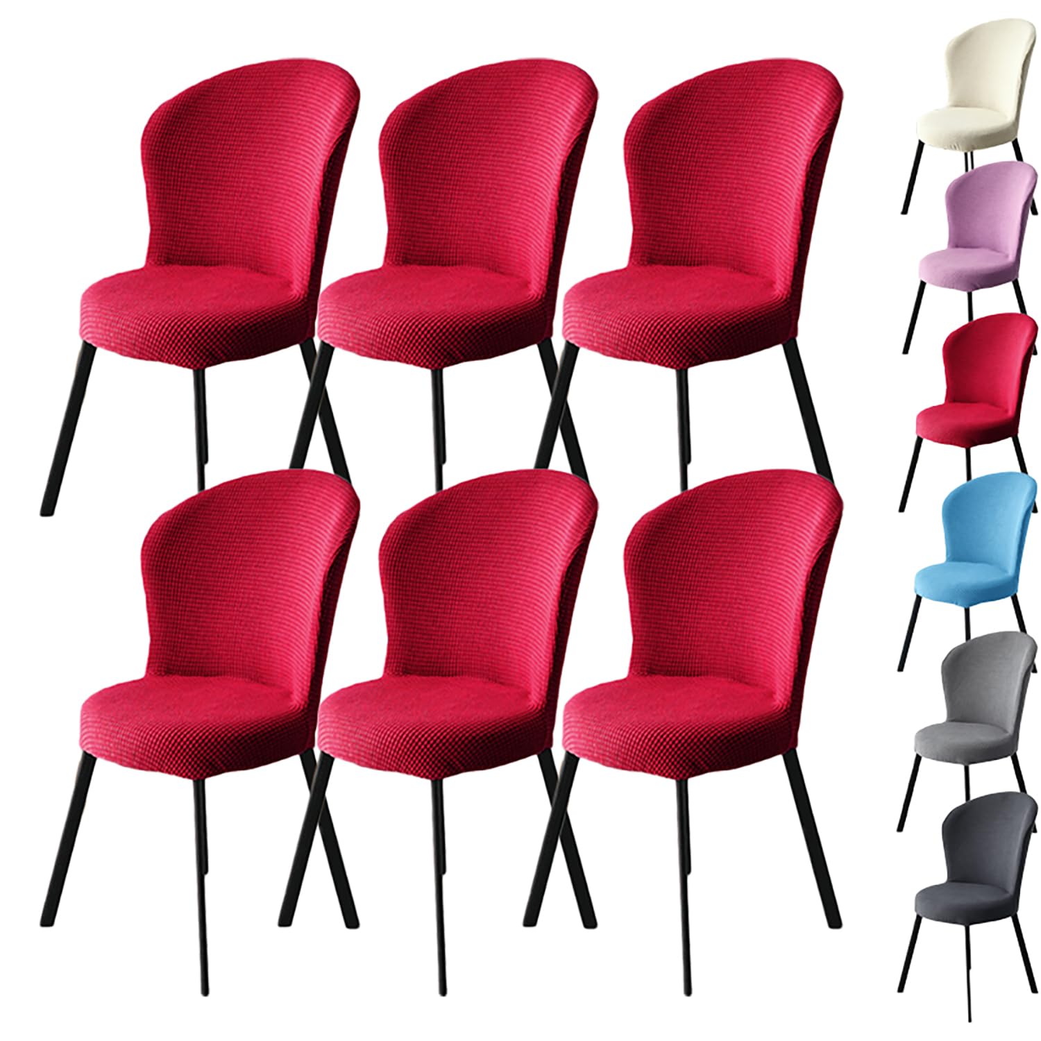 Housse de Chaise Circulaire épaisse à Carreaux Dossier incurvé, élastique Lavable pour Restaurant et Foyer,Rouge 6 pièces
