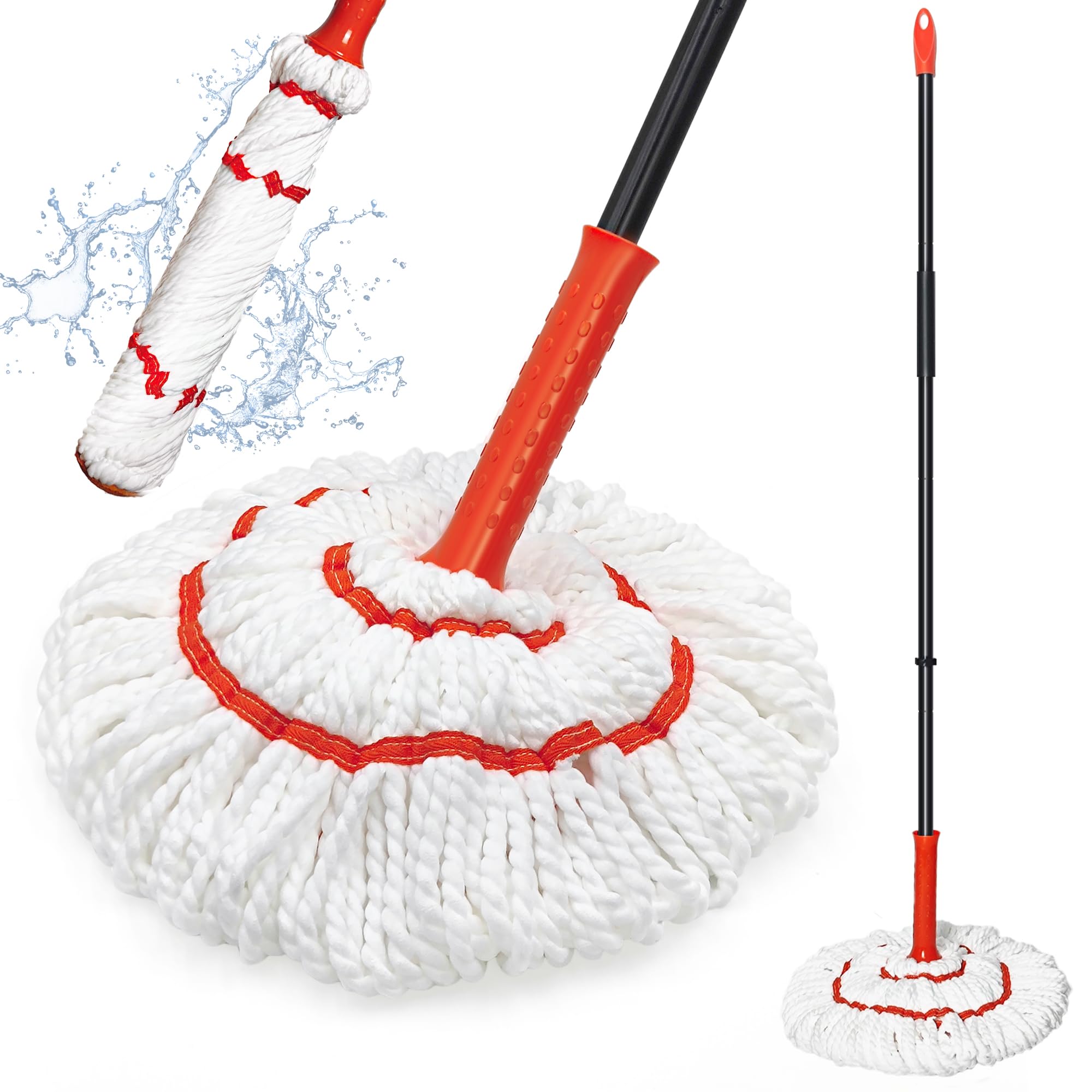 self wringing twist mop for floor cleaning 575 inches long handle cotton string mop with wringer washable microfiber wet mop with scouring pad for hardwood tile bathtub kitchen