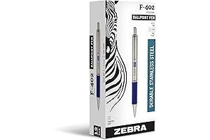 Retractable Ballpoint Zebra F-402 Pen: Stainless Steel & Fine Point