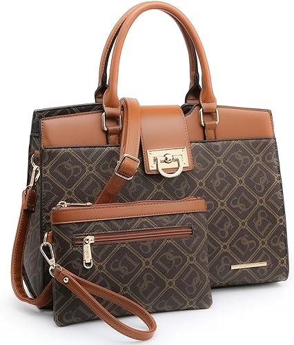 Dasein Bolsos de mano para mujer, monederos con monograma, bolso grande para mujer, bolso de hombro, bolsa de trabajo con asa superior, juego de 2