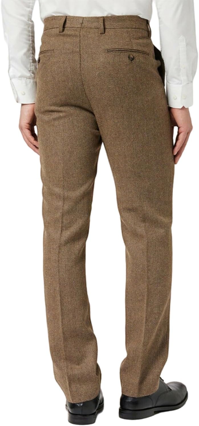 Men's Herringbone Suit Pants One Button Trousers for Formal Dinner