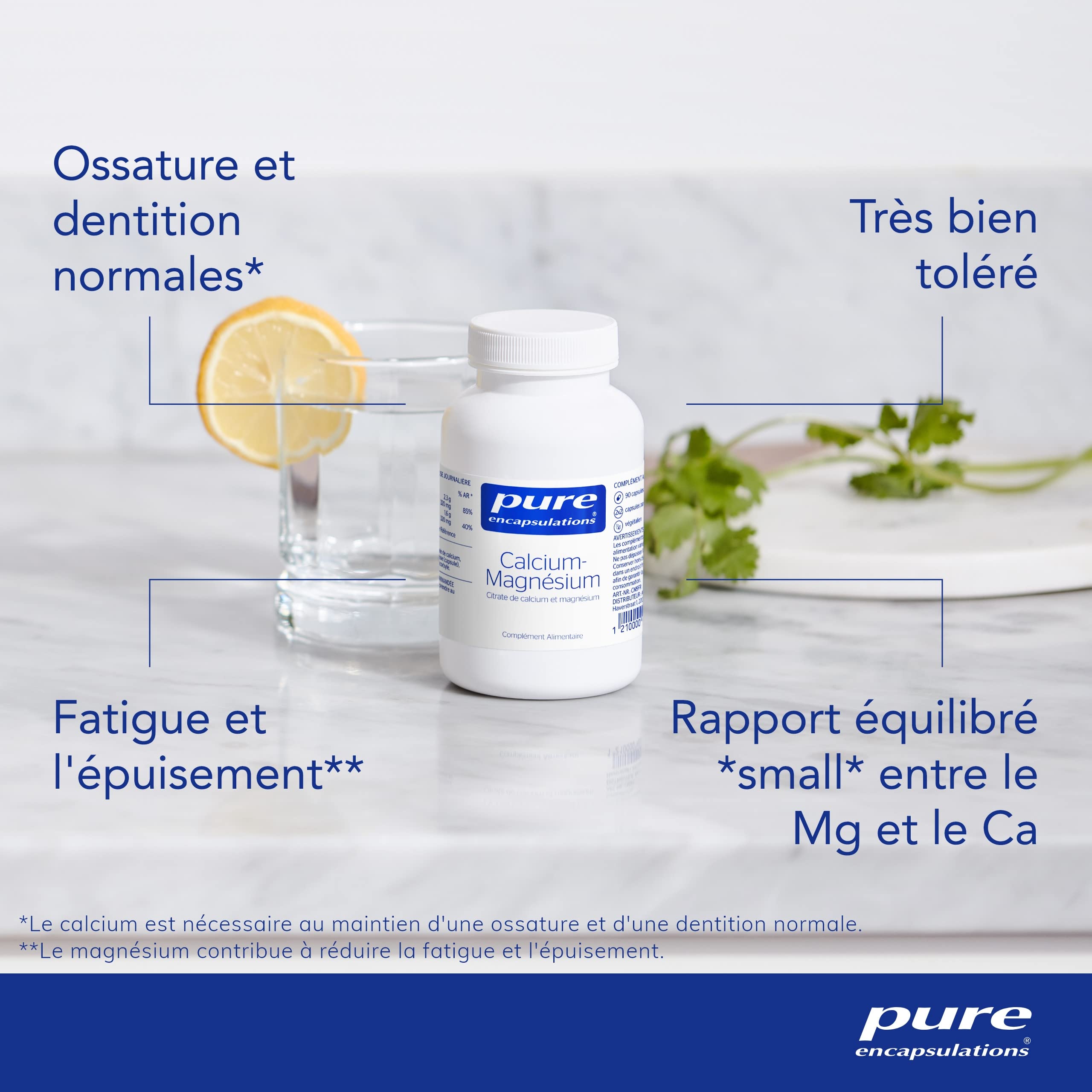 Pure Encapsulations - Calcium-Magnésium (Citrate) - Citrate de Calcium Végan avec Magnésium Hautement Absorbable - 90 Gélules Véganes