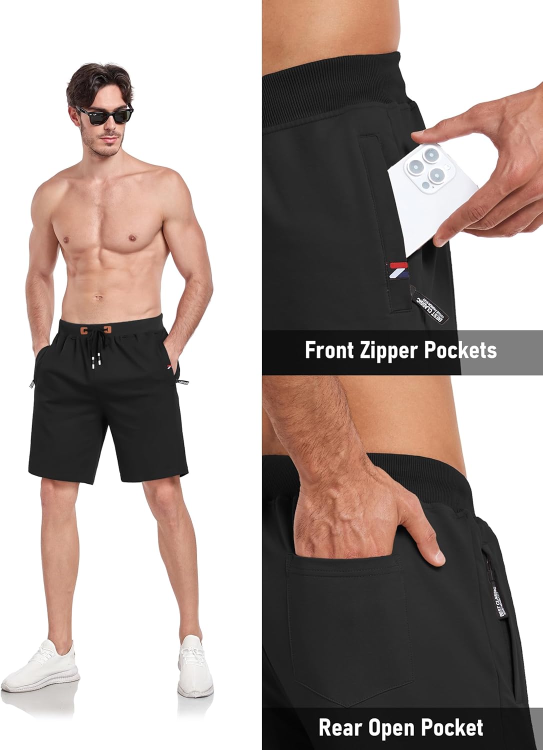 GEEK LIGHTING Mens Shorts Casual Cotton Drawstring Zipper Pockets Elastic Waist Lightweight Summer Athletic Beach Shorts - Image 4