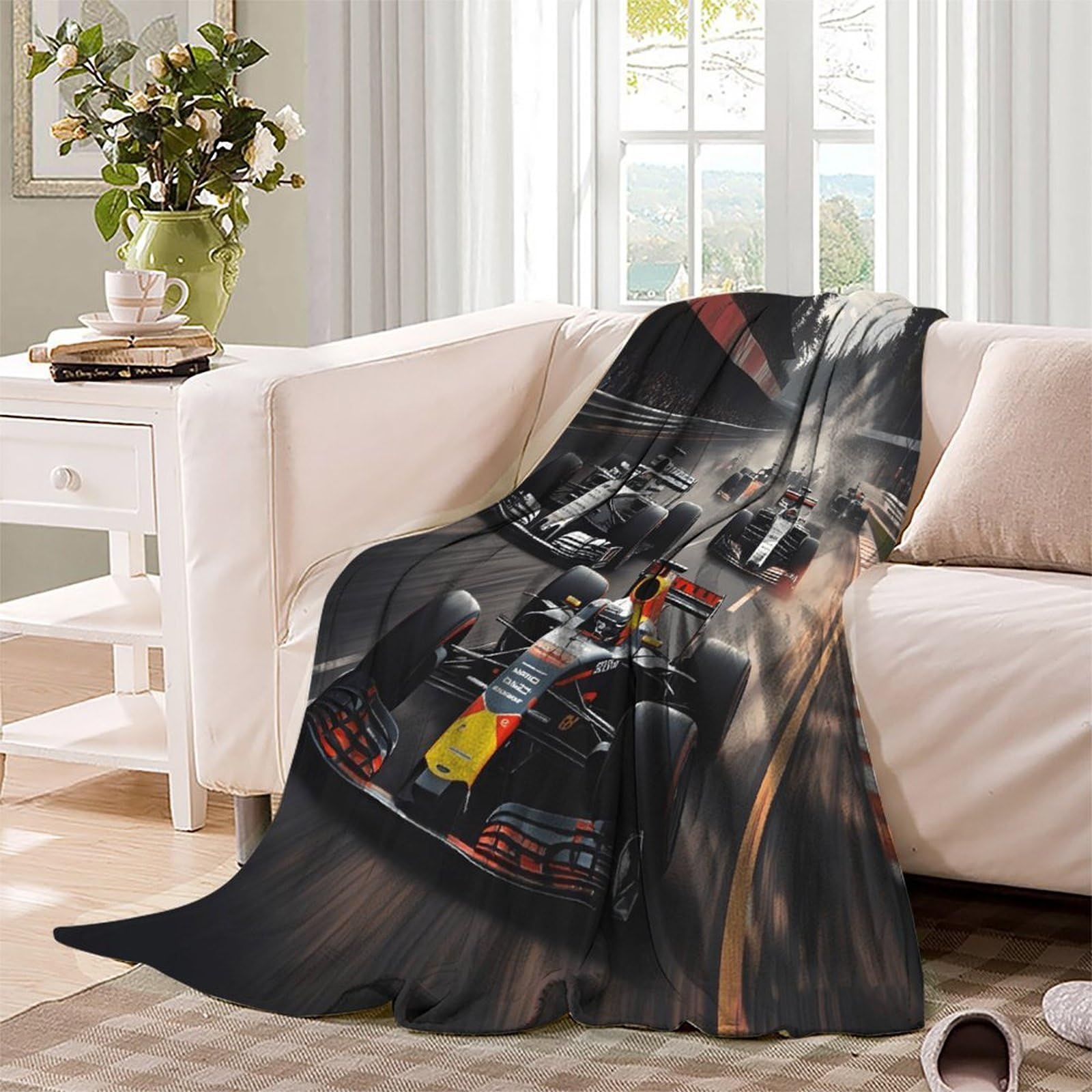 80 x 90 cali (200 x 230 cm) Super ciepły koc polarowy Formulaa Racing, wysokiej jakości sztuczne futro, miękki i wygodny polar, narzuta na sofę wyścigową, bardzo miękka i puszysta
