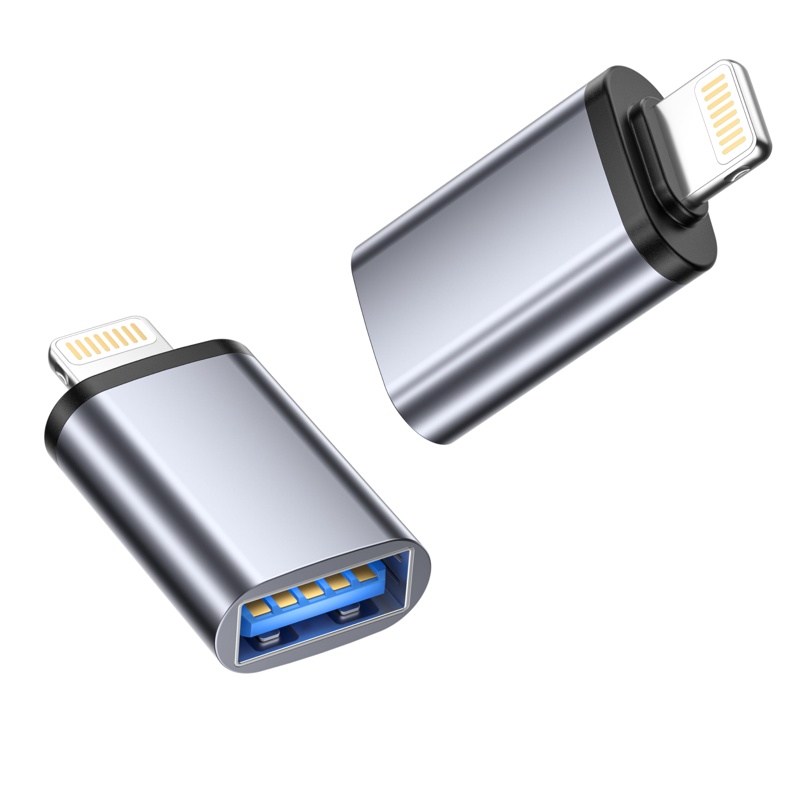 Bimker Lightning auf USB Adapter 2Stück, iPhone OTG Adapterunterstützt USB-Stick, Maus, Tastatur, MIDI Keyboard, Kartenleser, Lightning zu USB Kamera Adapter für iPhone 14 13 12 11 Pro Max iPad