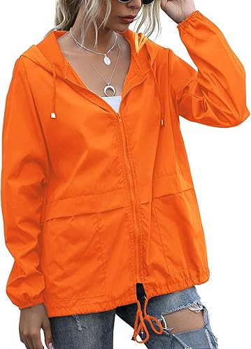 PESION Women's Waterproof Raincoat Lightweight Rain Jacket Hooded Windbreaker with Pocket for Outdoor