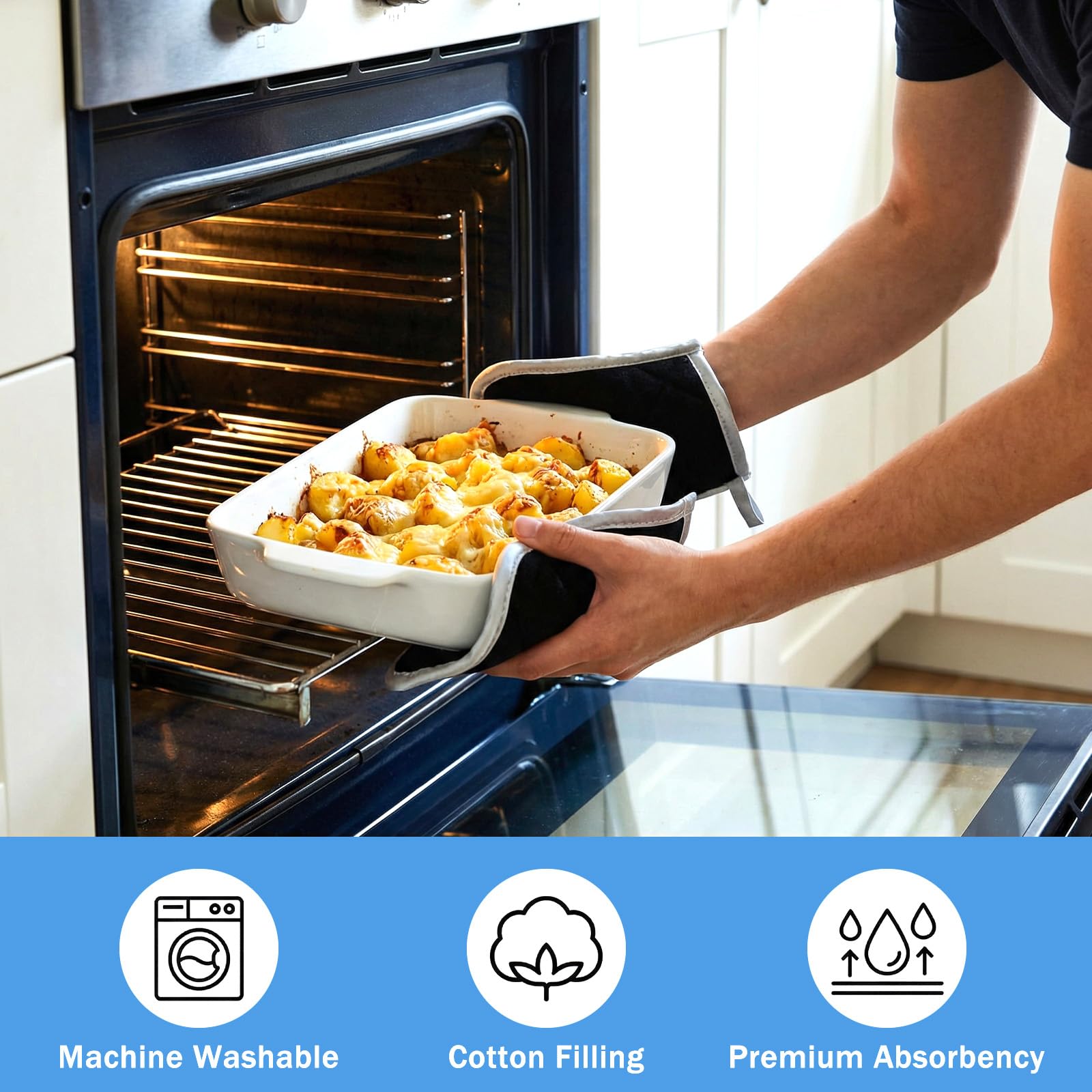 30 soportes de algodón para ollas a granel, guantes de horno resistentes al calor de 7 x 7 pulgadas con trabillas para colgar, almohadillas cuadradas para cocina, hornear (negro)