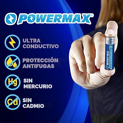Miniatura 5 de Powermax paquete de 24 pilas AAA, batería alcalina de ultra larga duración para el hogar y la oficina, vida útil de 10 años, embalaje resellable
