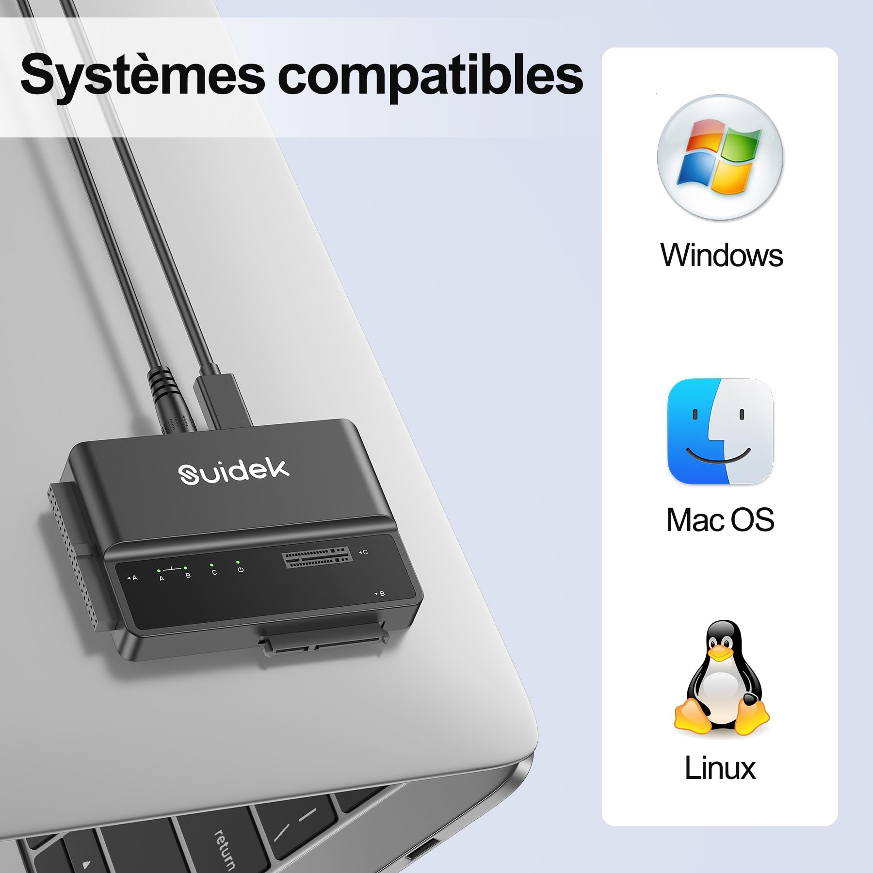 SUIDEK Adattatore M.2, Lettore di dischi rigidi USB 10 Gbps, Adattatore PCIe NVMe, SATA e IDE supporto per M.2 (chiave M e chiave M+B) di qualsiasi dimensione, SATA da 2,5/3,5" e IDE da 3,5"