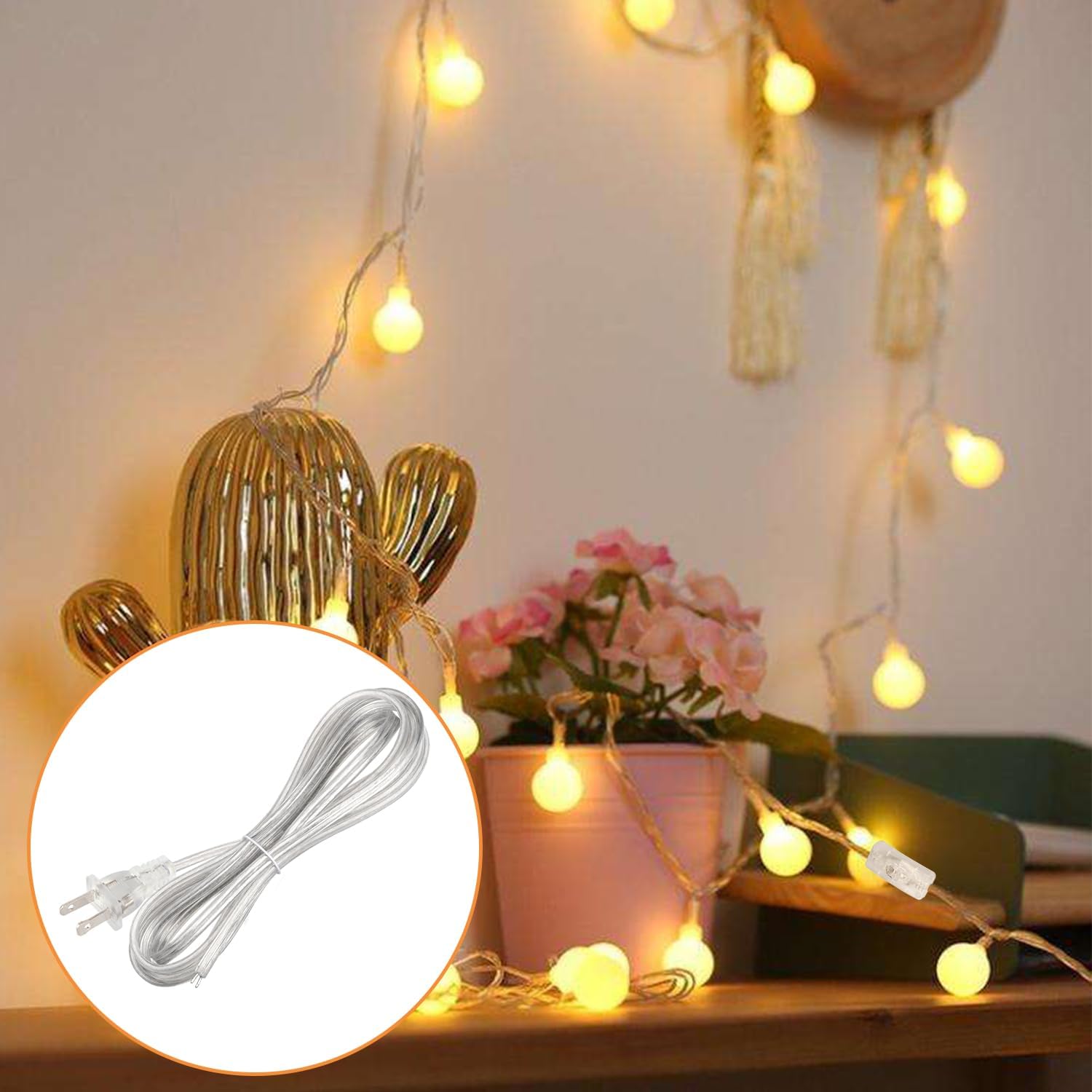 8 FT Lamp Cord with Plug, Replacement Lamp Wire with Plug, Clear SPT-2 Lamp Cord Wire Set 2 Polarized Molded Plug 18 AWG Power Cord, 8 Feet DIY Rewiring Repair Wiring Electrical Light Cords