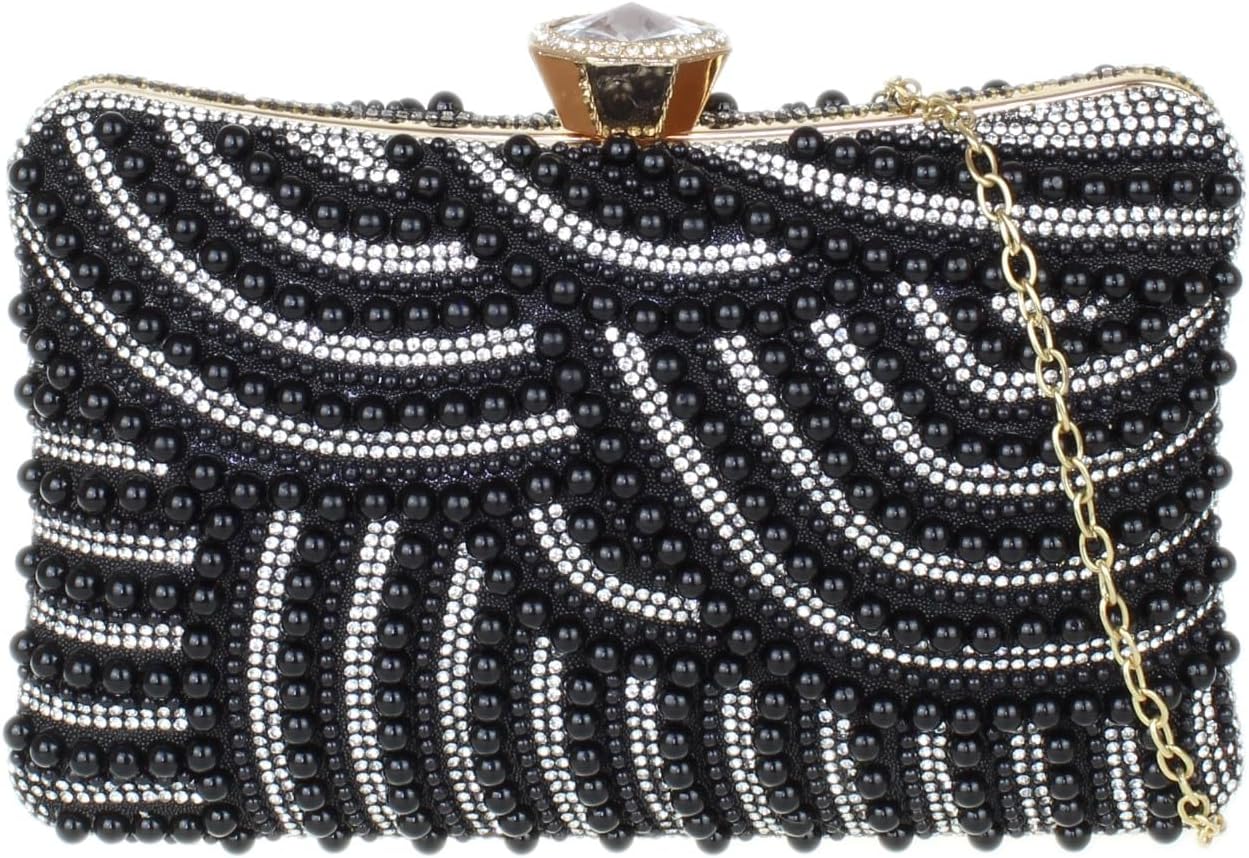 Girly HandBags Womens Diamante Beaded Hard Case Clutch Bag
