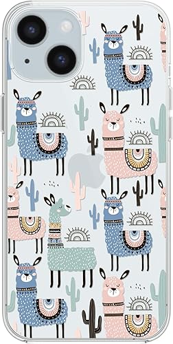 Blingy's Funda para iPhone 15 Plus, lindo diseño de cactus y llamas, divertido estilo alpaca, diseño de animales de dibujos animados, funda disponible en Yaxa Peru