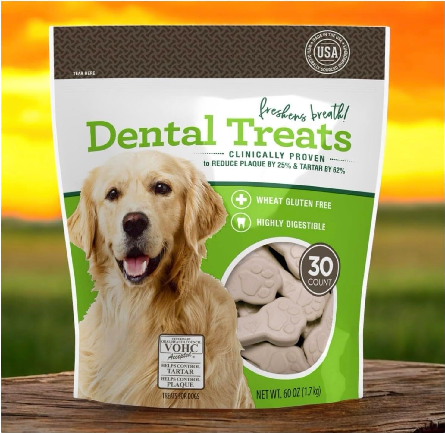 Dental Chew Treats for Dogs – Member Mark Quality, 60 oz Bag with 30 Chews – Freshens Breath, Reduces Plaque and Tartar, Wheat Gluten-Free, Highly Digestible