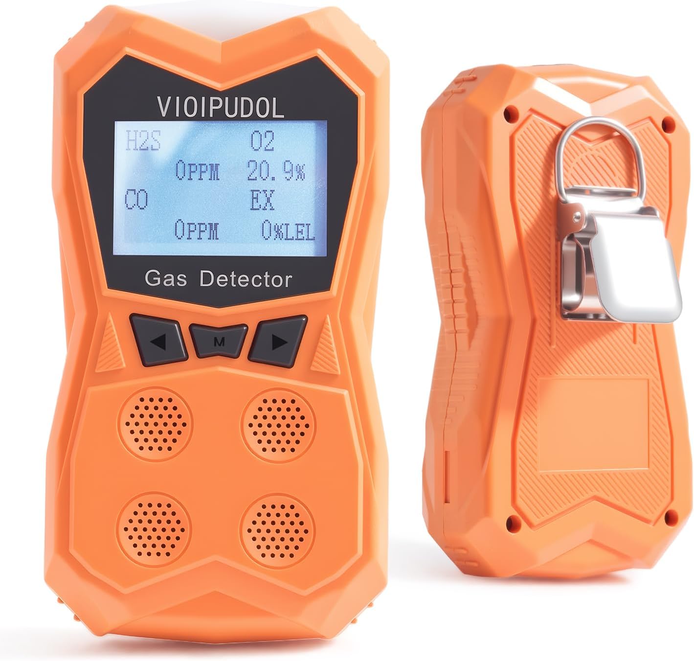 VIOIPUDOL 4 Gas Detector for CO, O2, H2S, LEL - Rechargeable Multi Gas Monitor with Triple Alarms, 16H Battery, IP65 Waterproof