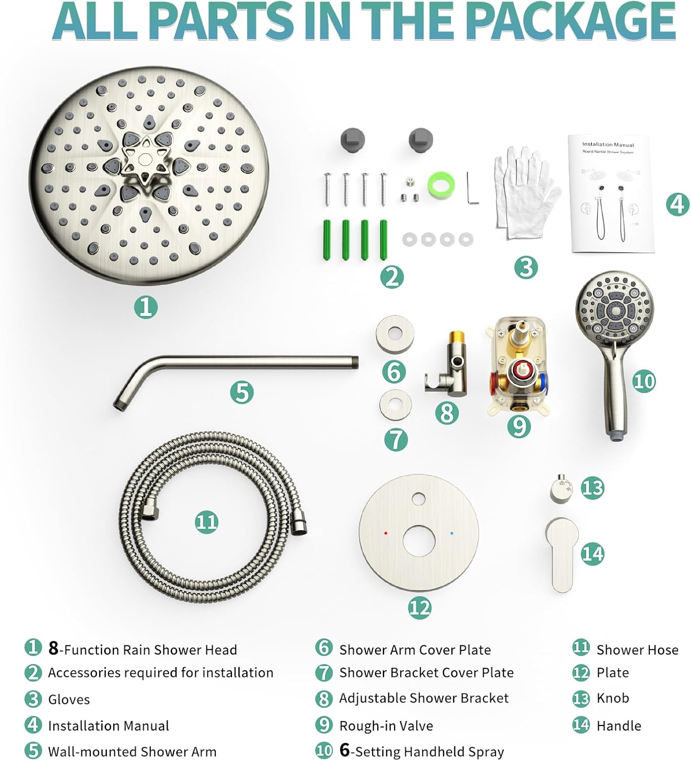 SR SUN RISE Shower Faucet - 10 Inch Multifunctional High Pressure Shower Head System with Handheld Shower Head Fixtures - Valve Included - Brushed Nickel - Image 8