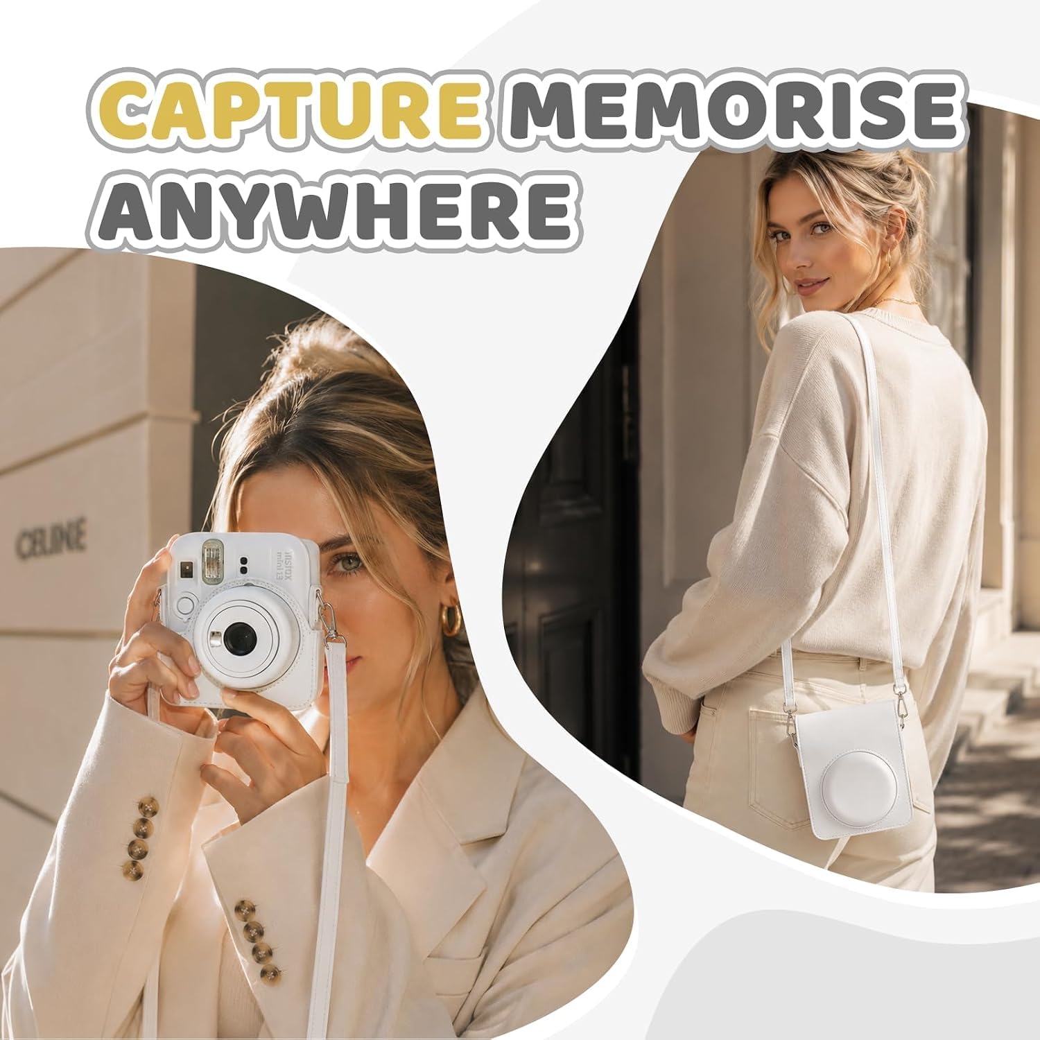 Kit de iniciación de cámara instantánea Mini 13 para Fuji Instax Mini 13, color blanco arcilla, incluye mini película instantánea 20 fotos, funda de piel sintética a juego y álbum de fotos para Instax