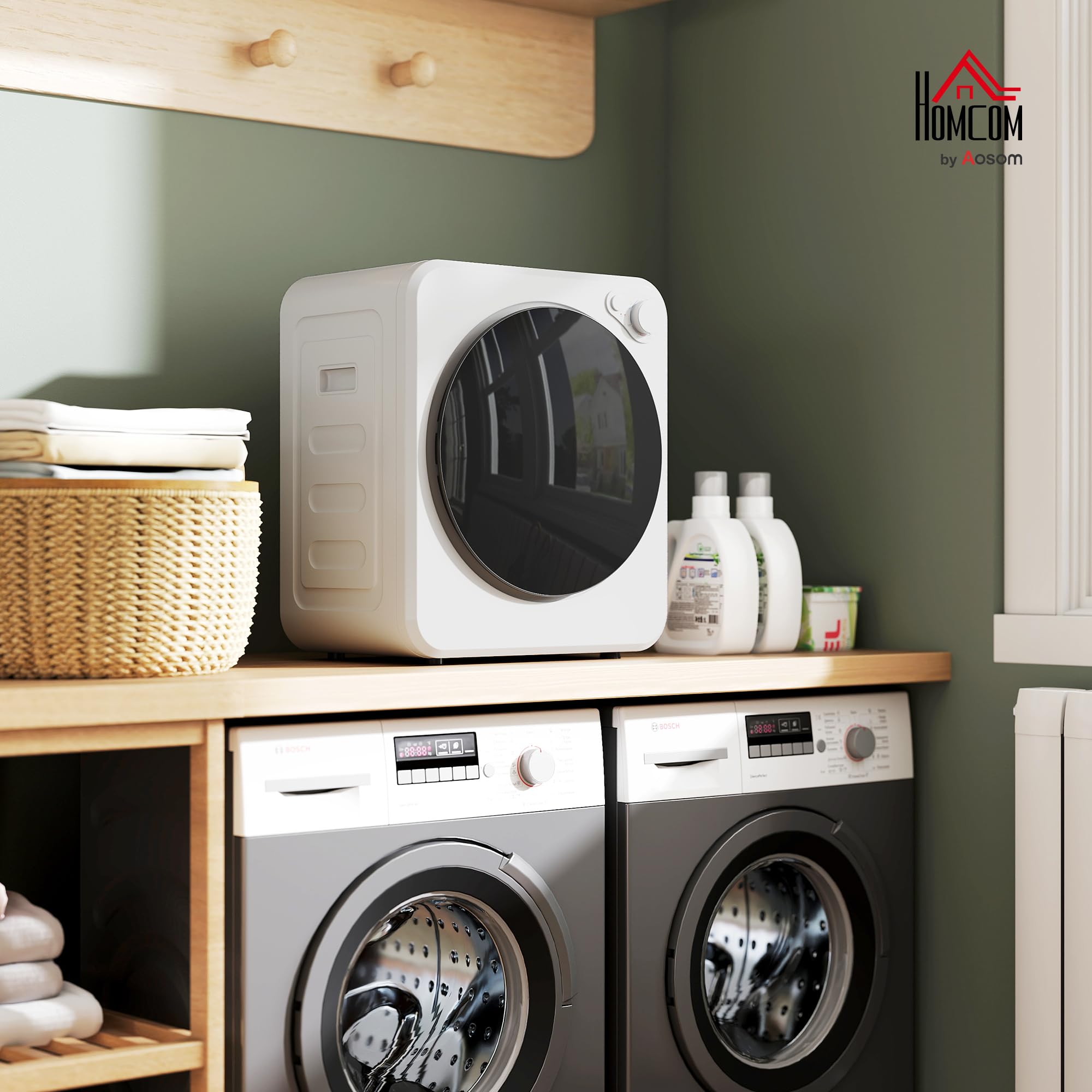 HOMCOM Sèche-linge à évacuation portable 2,5 Kg électrique compact 400/800 W, 5 modes, tambour acier inoxydable, charge frontale, blanc