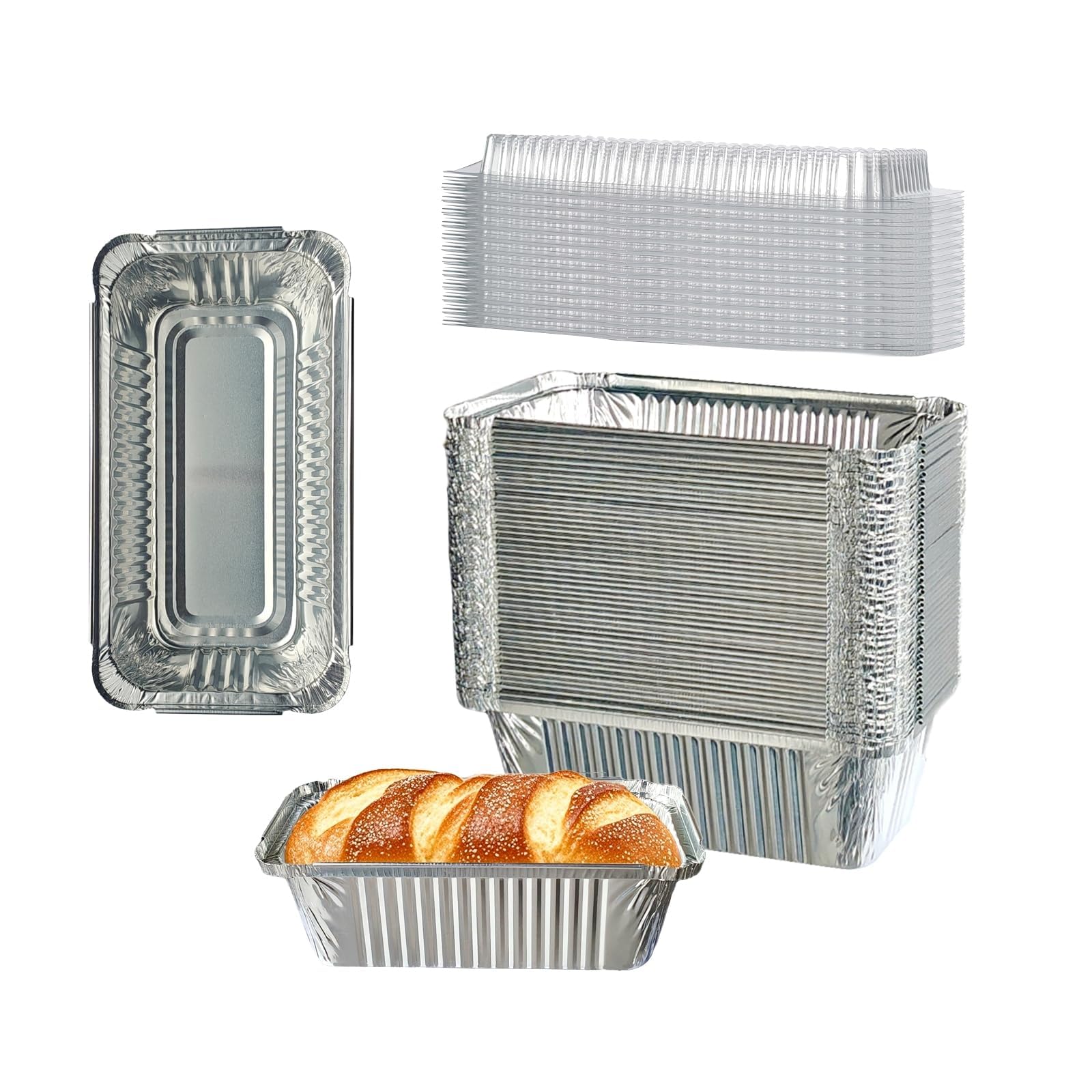 FUTINA 50 Pack 6.9"x3.5" Disposable Aluminum Loaf Pans with Lids