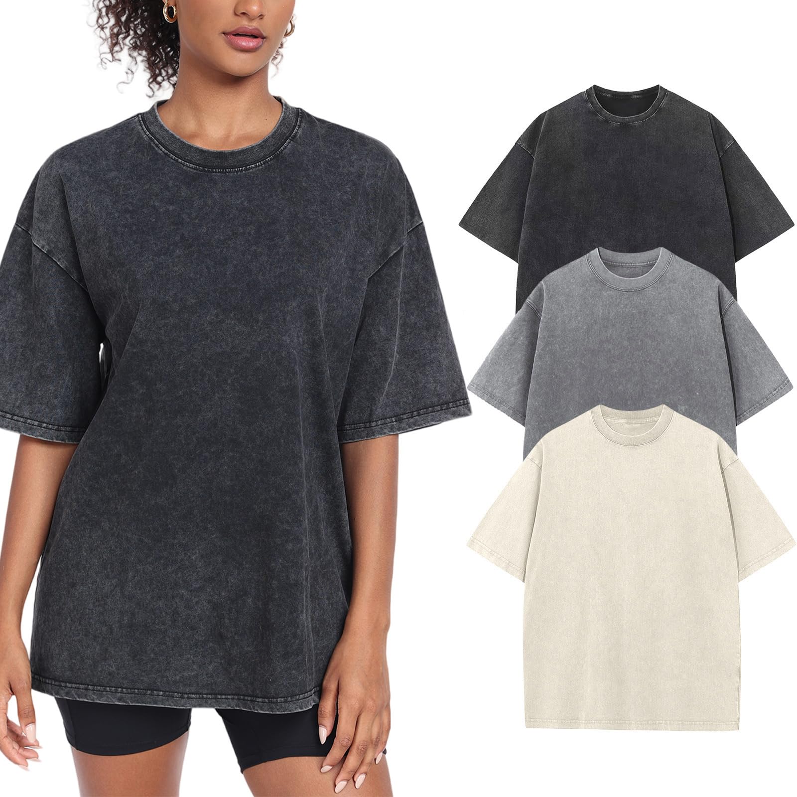 T-shirt surdimensionné pour femme - Col rond - Manches courtes - Décontracté - Basique - Pour l'été