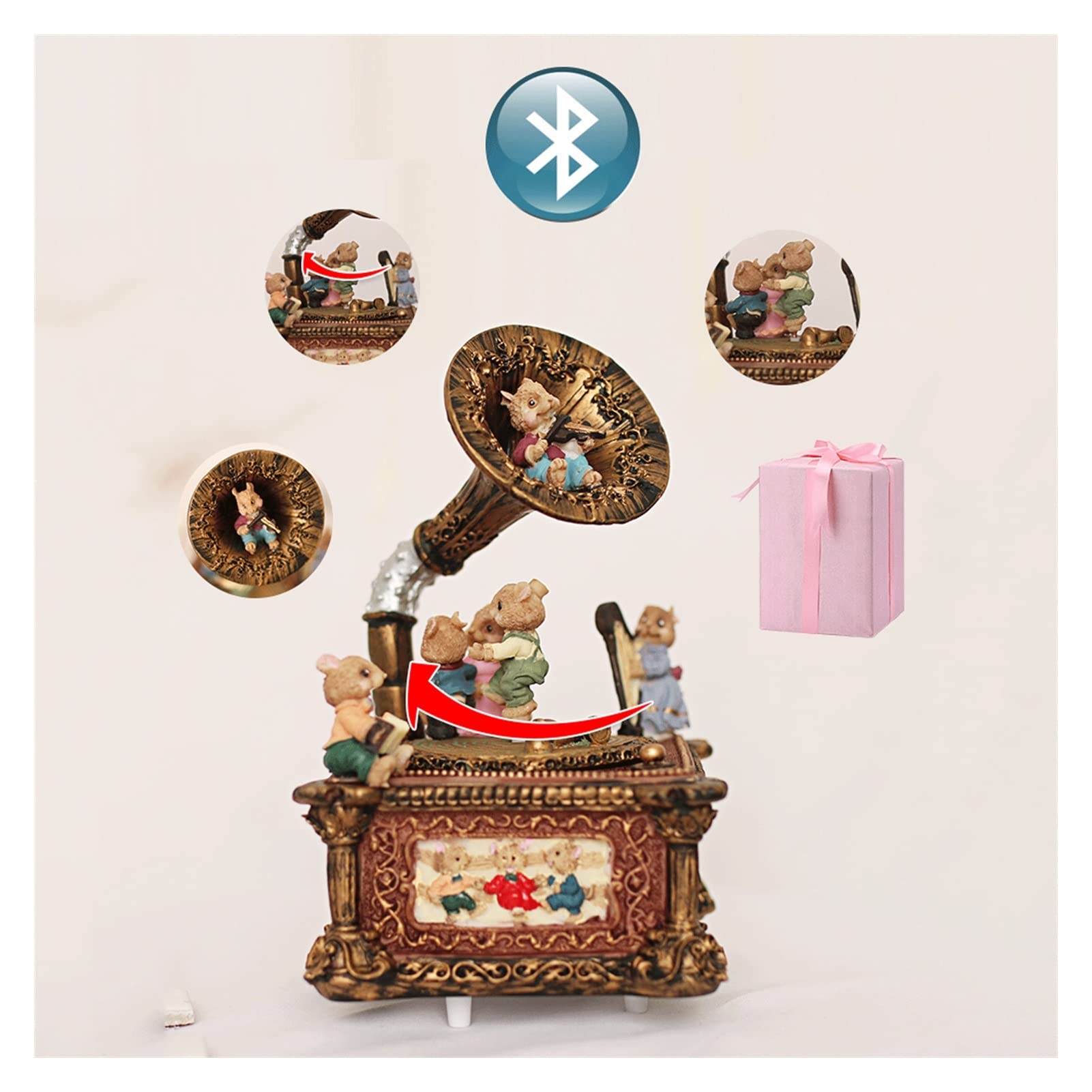 Carillon, per Ragazze Donne Retro Box Music Box Phonografo Ornamenti Clockwork Music Box Girl Amante Girl Regalo di compleanno Uomini e donne Scatola di musica per Compleanno Natale Festa