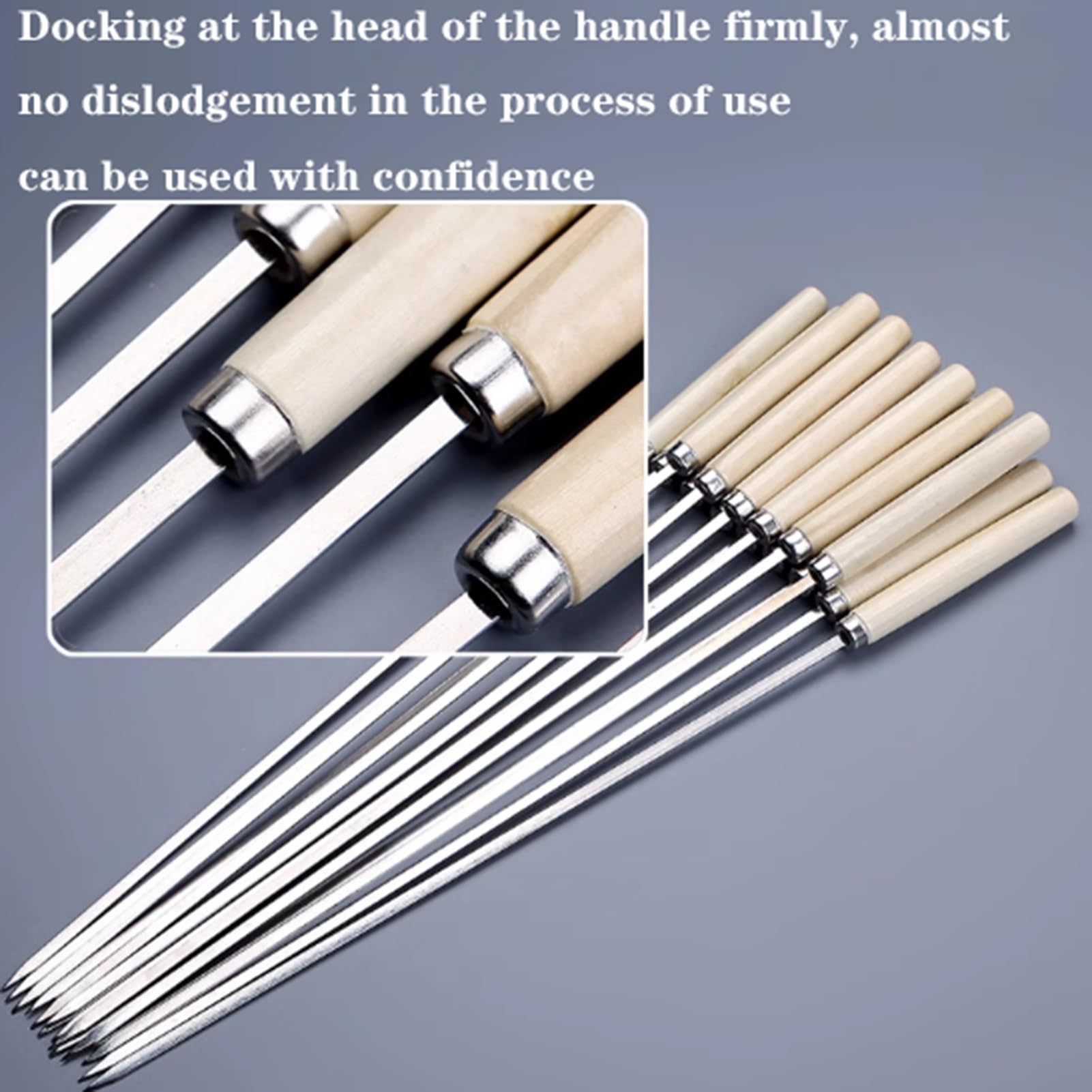 Family Skewer Sticks, Juego de Pinchos for Asar Reutilizables, Acero Inoxidable con Mango de Madera, Antideslizante y Resistente al Desgaste, Accesorios for Barbacoa (Size : 50)