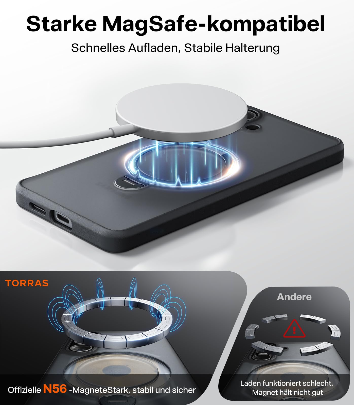 TORRAS Ostand Q3 Spin für Samsung Galaxy S26 Hülle (360° Langlebig Ständer für Magsafe) TOP Militärschutz Stoßfest Kratzfeste Dünn Super Haptik Matt Handyhülle Samsung S26 Case Schutzhülle Schwarz