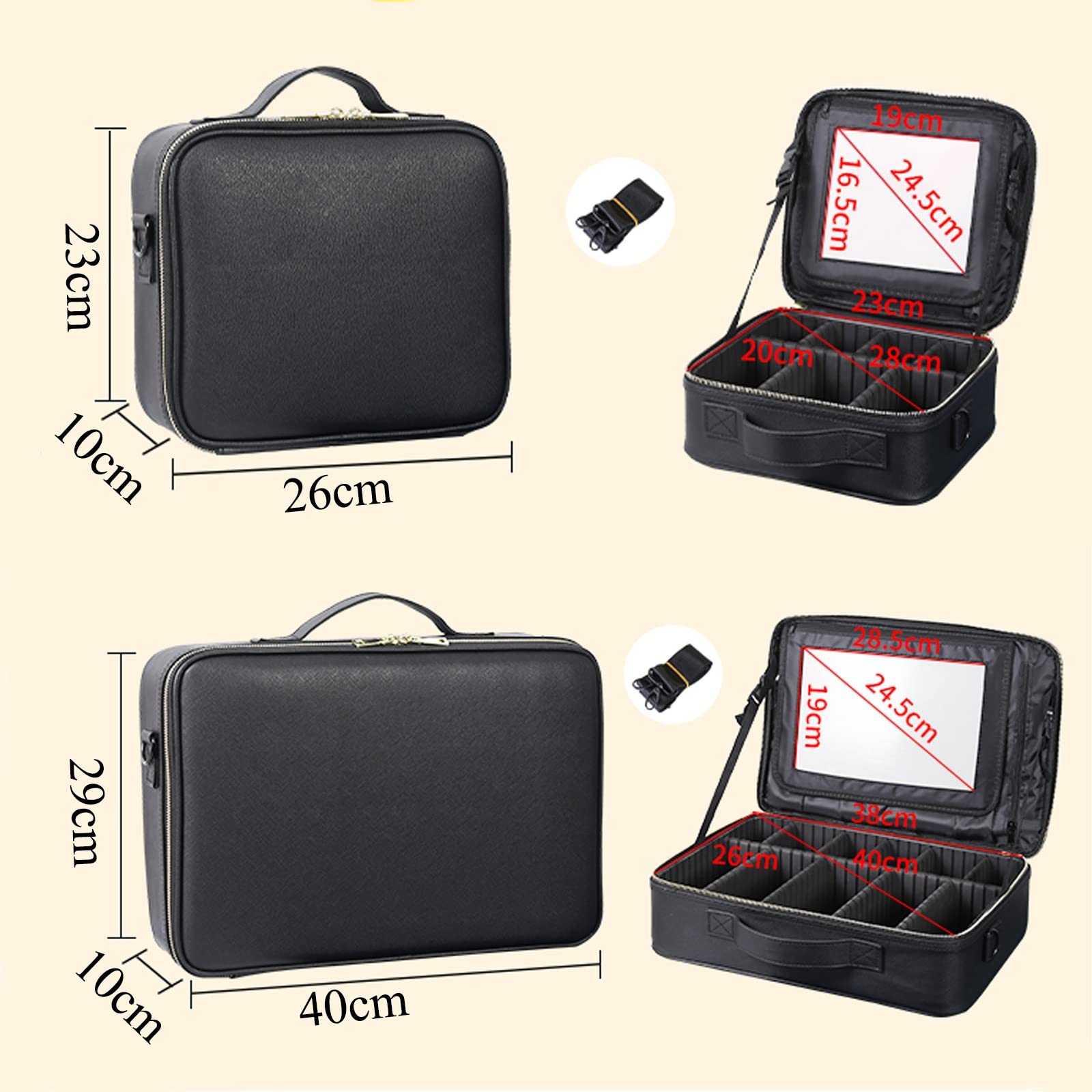 Kosmetiktasche Portable Reise Make Up Tasche,Kosmetiktasche Mit Spiegel, Mit Verstellbaren Trennwänden PU-Leder, Kosmetik Aufbewahrung Für Make Up, Kosmetiktasche Für Make Up Set, Schwarz ( Color : No