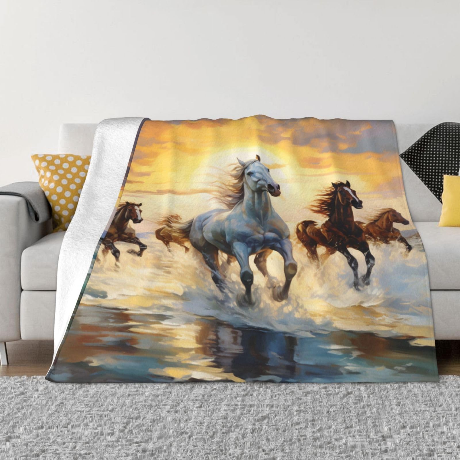 Plaid lit polaire Mexpekil couverture chaude canapé motif cheval imprimé 76x102