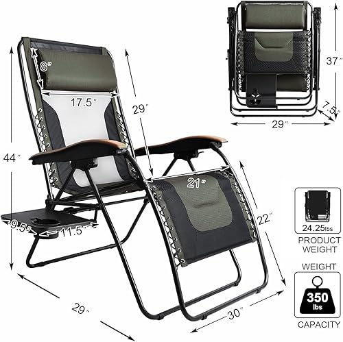 Miniatura 2 de PORTAL Juego de 2 sillas de gravedad cero silla de gravedad con asiento acolchado para adultos plegable reclinable gravedad cero camping patio