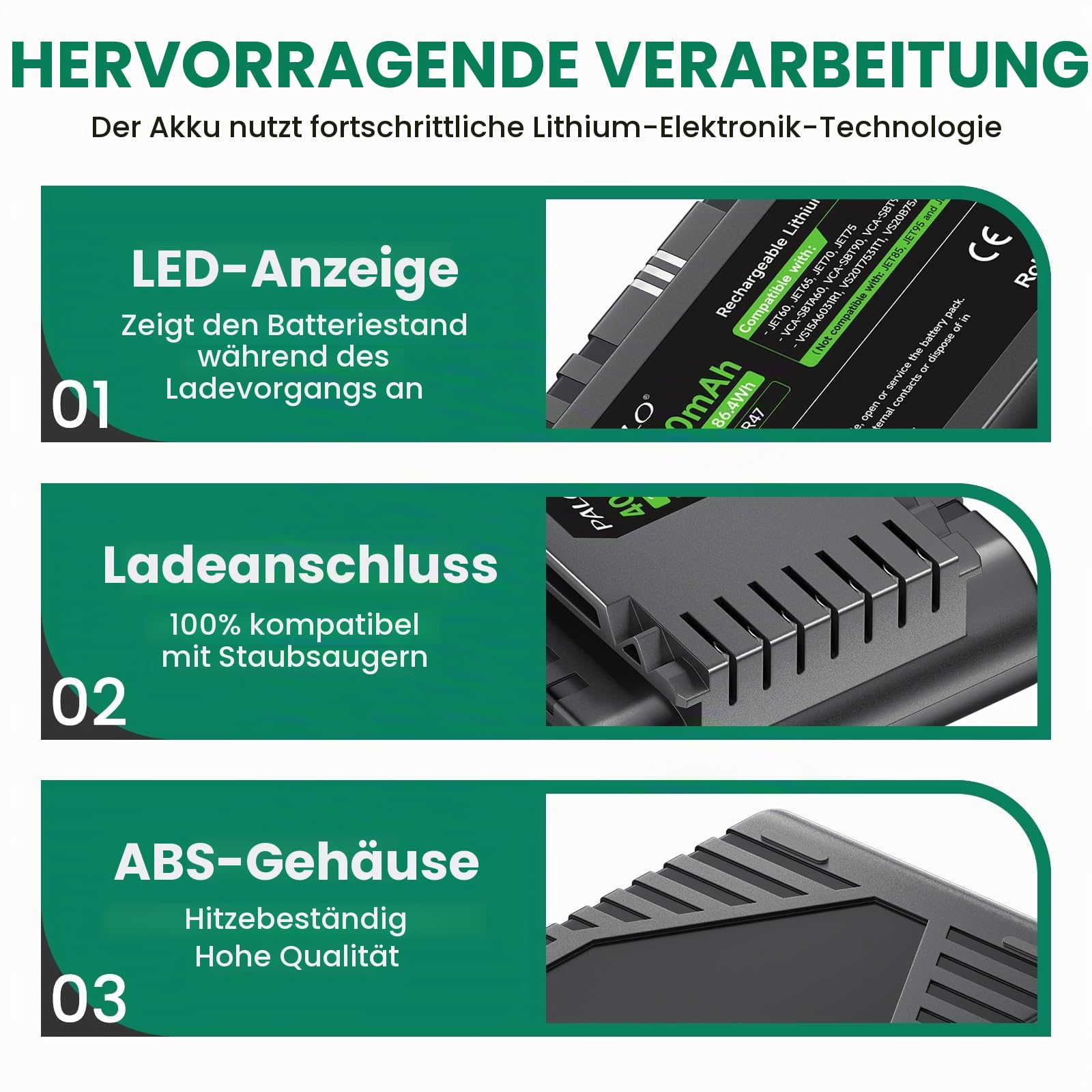 4600mAh 21,6V Ersatzakku für Samsung JET60 JET65 JET70 JET75 JET90 Serie, VS15A60 VS15T70 VS20T75 VS20B75 VS20R90 Akku (Not for JET85 / JET95)
