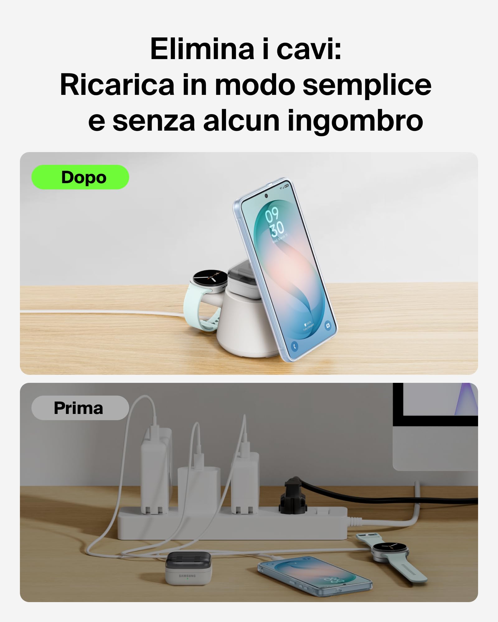 Belkin UltraCharge Caricatore Wireless Qi2 25W 3 in 1 - Nero | Caricatore Magnetico Certificato Qi2.2, USB C, Ricarica Wireless per iPhone, Galaxy, Auricolari, Smartwatch, Alimentatore 45W