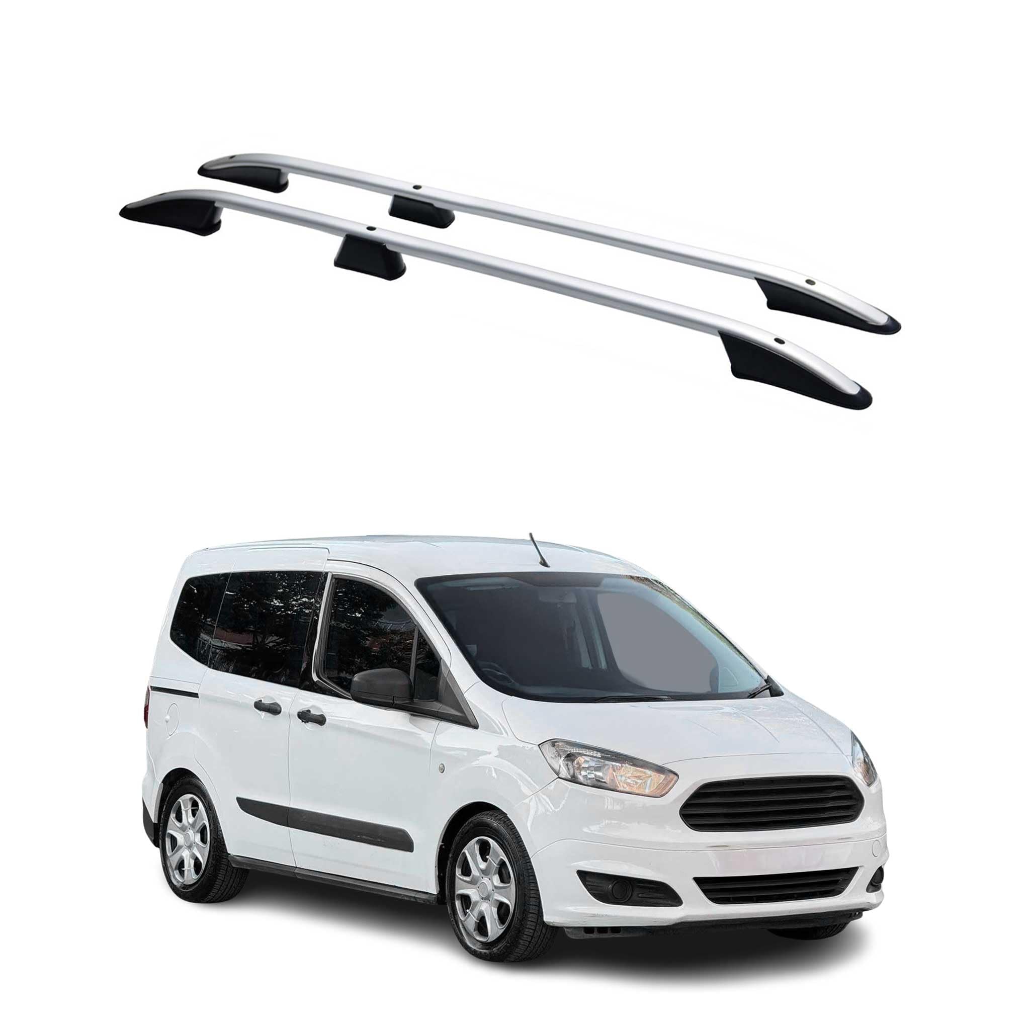 OMAC Dachreling Dachgepäckträger kompatibel mit Ford Transit Tourneo Courier 2014-2024 Alu Grau
