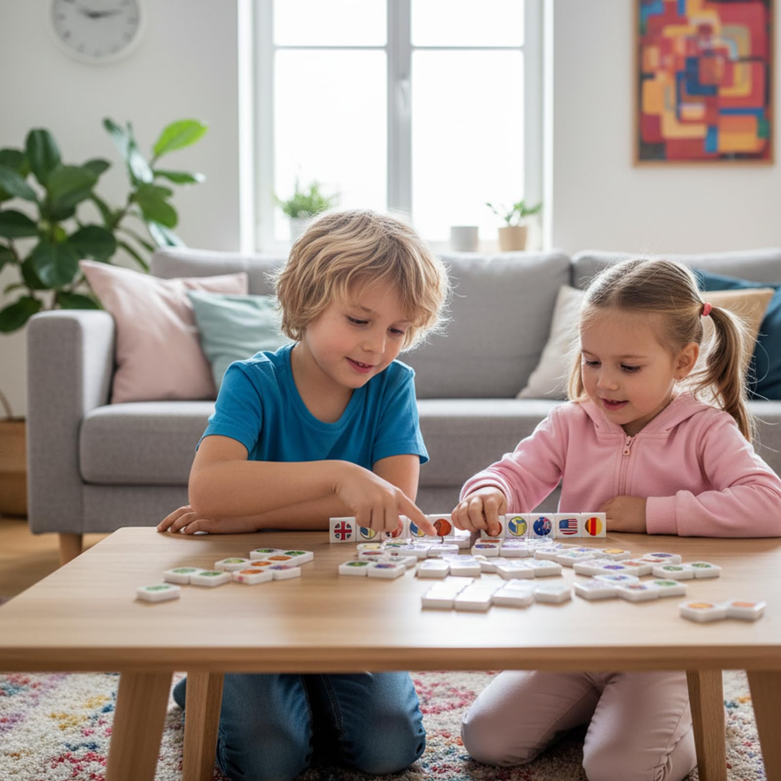 68 Stück Mahjong Spiel Set, Seaside Escape Spiel mit 65 Mahjong Blöcken und Aufklebern, Reisespiel mit Flaggenmuster für Familie und Urlaub