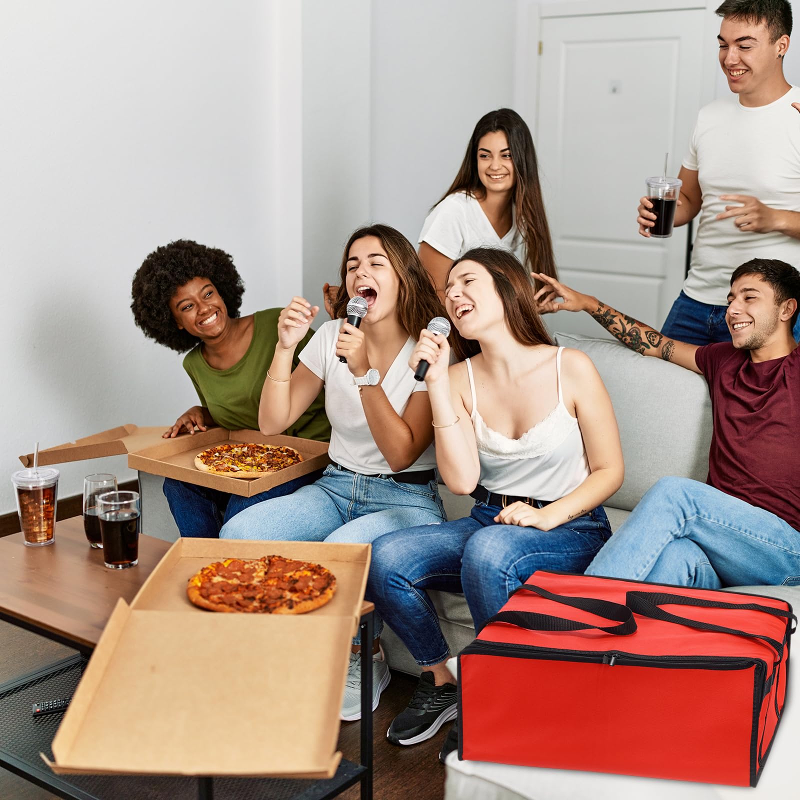 QUARKZMAN Torba termiczna do pizzy 1 szt. 24 x 24 x 14 - włóknina spożywcza torba na żywność przewoźnik lodówka torba na ciasto ciasto na imprezę do pizzy (czerwona)