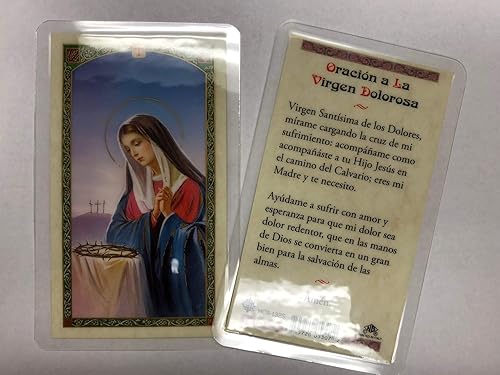 St. Francis Imports Juego de 2 tarjetas de oración para la oración a la madre de los dolores en español (Oración a La Virgen Dolorosa)