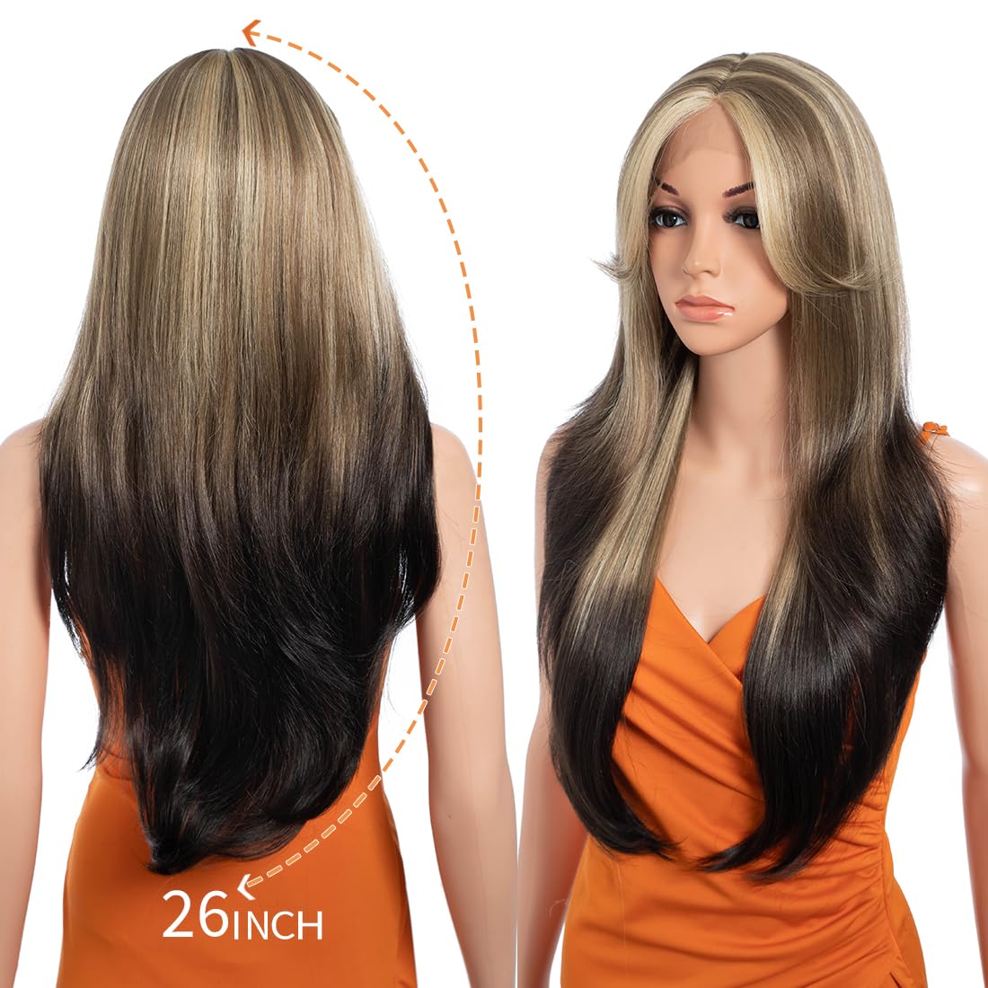 Noble star Lace Wigs Long Wavy Wigs 26" Shoulder Length Heat Resistant Synthetic Lace Front Wigs for Women with Bangs for Daily Party Use LPDTT4/18/24D# - Image 4