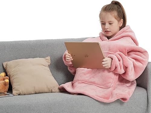 Miniatura 6 de NAFLEAP Manta de vestir con capucha para niños de gran tamaño, forro polar, sherpa, sudadera de Navidad, regalo para niñas